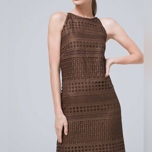 WHITE HOUSE BLACK MARKET Chocolate Brown Laser Cut Shift Dress NEW Womens Sz 10
